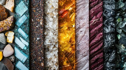 Colorful Variety of Natural Stones and Crystals in a Row Display
