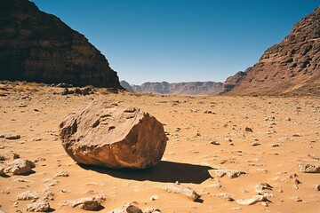 Majestic desert landscape with rocky terrain under clear blue sky