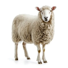 Fototapeta premium Fluffy sheep, farm animal, white background, wool. Ideal for agricultural publications