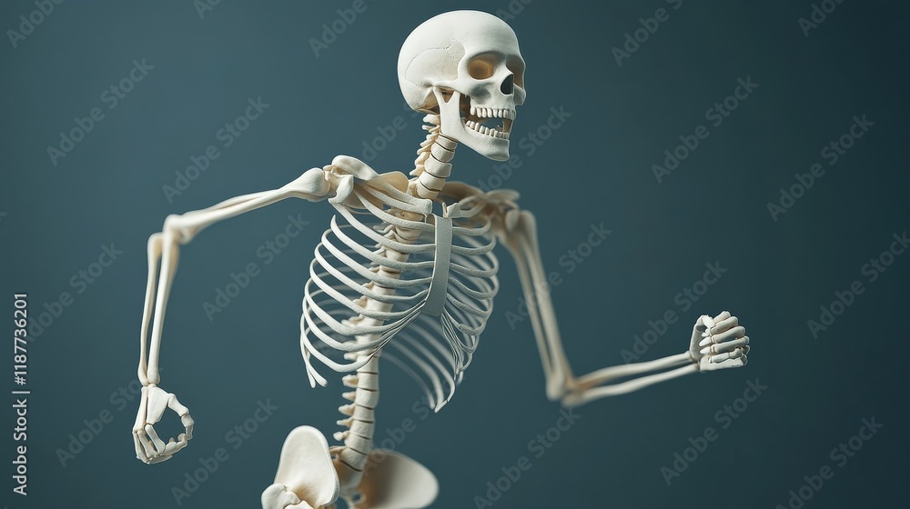 Aufkleber anatomically accurate model of a human skeleton in dynamic running pose highlighting musculoskeletal