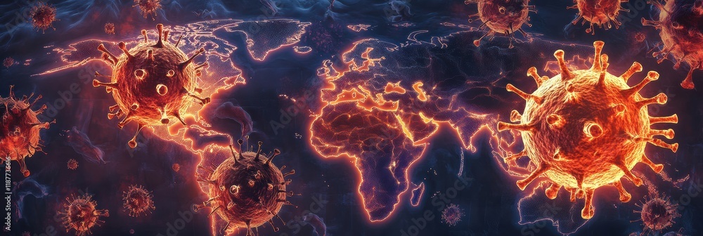 Aufkleber world map highlighting zones of viral spread across various continents and regions. generative ai