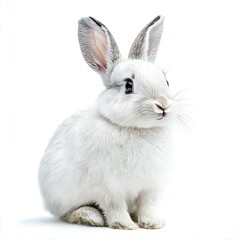 Obraz premium White rabbit sitting, studio shot, isolated background, Easter symbol