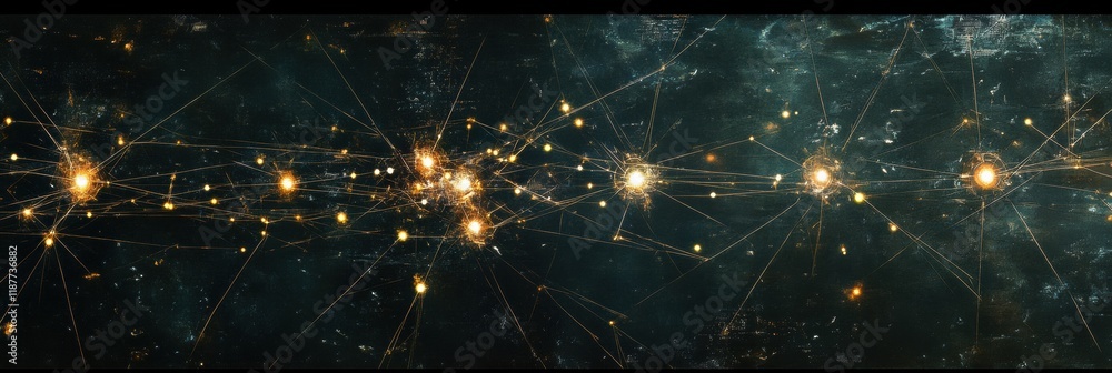 Aufkleber web of glowing lines and dots depicting a dynamic global network across a dark background. generativ