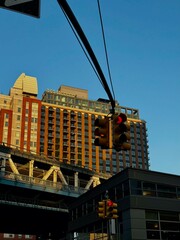 Red Traffic Light in DUMBO with Manhattan Bridge in Background