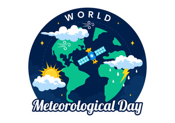 Naklejka premium World Meteorological Day Vector Illustration on 23 March, Featuring Earth Map, Meteorology Science, and Weather Research in a Flat Style Background
