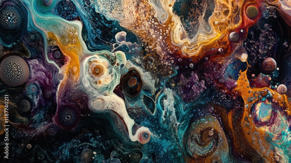 Leinwandbilder intricate design showcases swirling bacteria and microbes in vibrant liquid patterns. generative ai