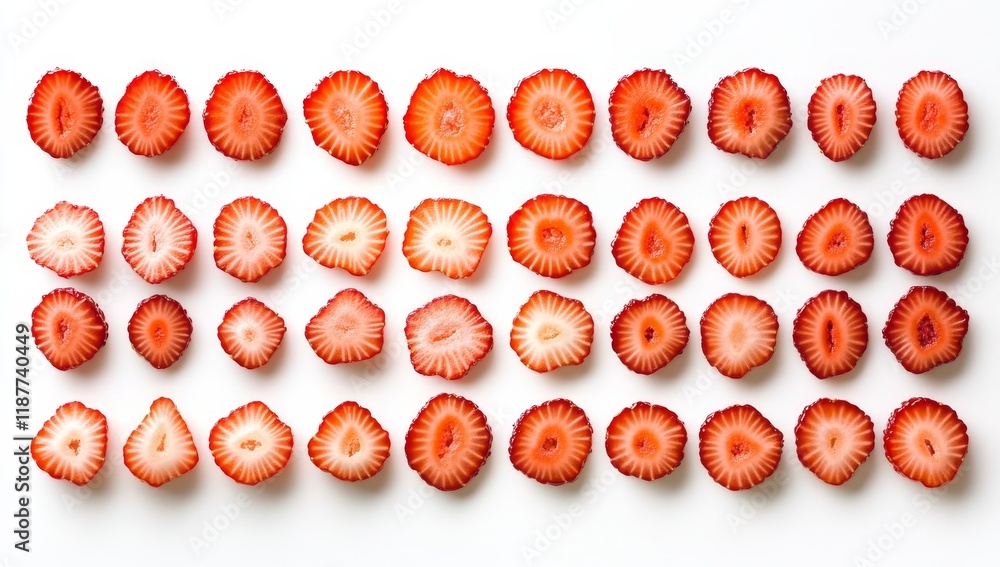 Aufkleber sliced strawberries arranged in rows on white background. (2)