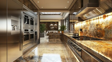 Modern Luxury Kitchen Interior with Stainless Steel Appliances