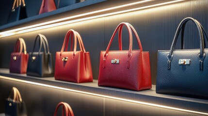 Fototapeta premium Elegant Display of Fashionable Handbags in a Retail Setting