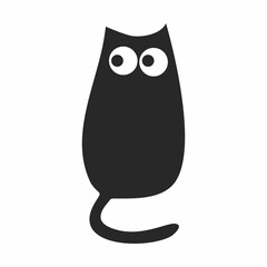 cute black cat vector, sitting and daydreaming.