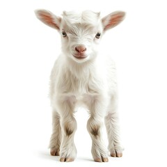 Adorable baby goat portrait, studio shot, white background, farm animal