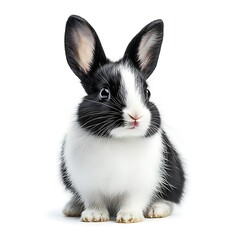 Obraz premium Cute black and white bunny rabbit sitting, isolated. Perfect for children's books