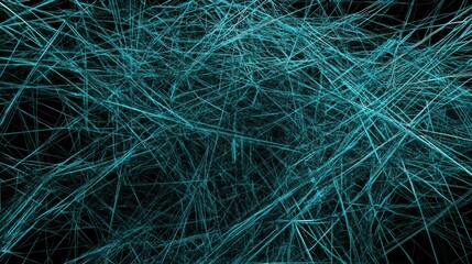 Fototapeta premium A striking 3d illustration depicting a complex network of intersecting turquoise lines on a dark background, symbolizing a digital data connection or network architectur