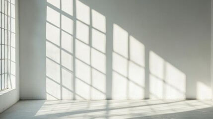 Obraz premium Bright Minimalist Room with Sunlight Reflections on White Wall