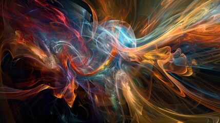 a cosmic collision of abstract forms and vivid colors, white space in the center of the page for text, bold and dynamic hues pulsating against a dark