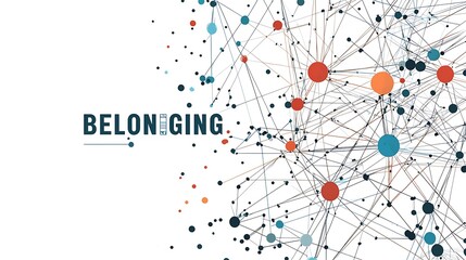 A colorful image of a web of dots with the words Belonging written in white