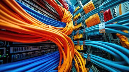Colorful Ethernet Cables Inside Data Center for Networking Equipment