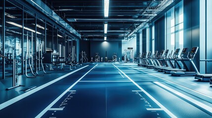 Modern Gym Interior with Treadmills and Training Equipment