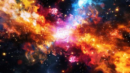 Naklejka premium a cosmic explosion of colors and energy, white space in the center of the page for text, vibrant and explosive hues against a dark cosmic background
