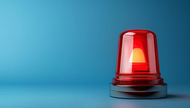 Red emergency siren light against blue background symbolizing alert and warning