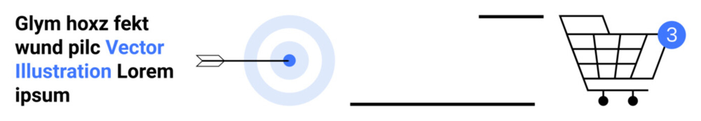 Target with arrow, text, and shopping cart with notification icon. Ideal for e-commerce, online shopping, marketing, sales, goals, achievements, consumer behavior. Landing page