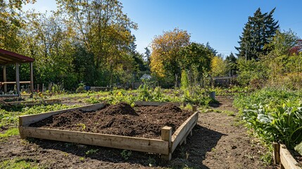 Freshly Prepared Garden Bed Ready for Planting in Autumn Sunshine