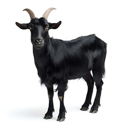 Fototapeta premium Black goat standing, farm animal, white background, livestock