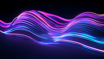 neon glowing 3d wavy lines in the dark