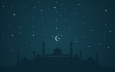 Islamic Night Skyline Background with Minarets and Domes for Ramadan Marketing and Greeting Design, Vector Illustration