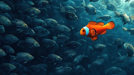 Clownfish Stands Out in a School of Fish