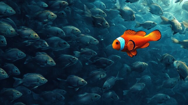 Clownfish Stands Out in a School of Fish