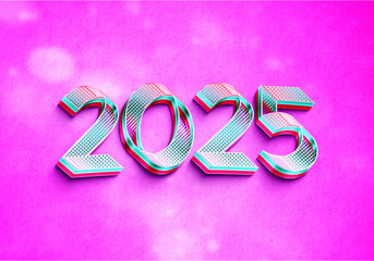 3d Rendering illustration of a glowing cartoon 2025 design
