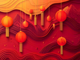 Red and gold Chinese New Year lanterns, festive symbols of hope and prosperity, illuminate the winter season like sparkling Christmas baubles