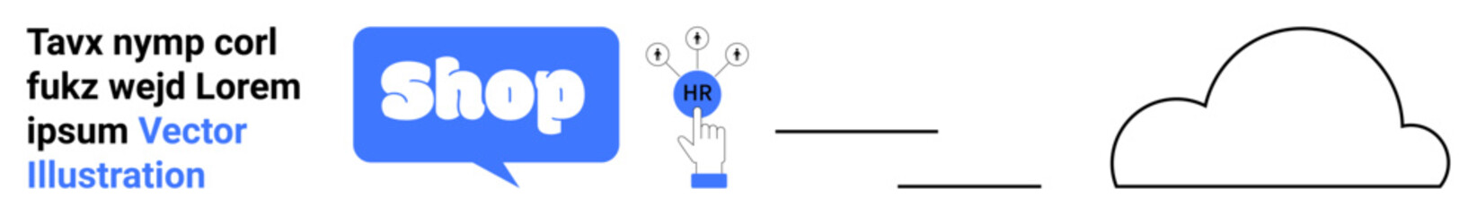 Text bubble with the word Shop, hand holding a lightbulb sprouting currency symbols, arrows pointing to a cloud. Ideal for e-commerce, innovation, digital transformation, cloud computing