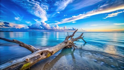 Fototapeta premium Drifting to Sea: High-DOF Blue Water Photography, Ocean Scene, Seascape, Calm Water, Deep Blue Sea, Coastal View, Peaceful Ocean, Serene Waters, Water Surface, Horizon View