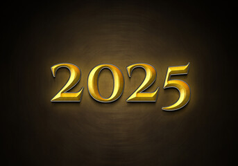 3d Rendering Illustration of a bright golden 2025 design.