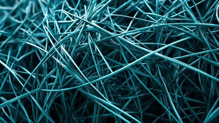 A striking 3d illustration depicting a complex network of intersecting turquoise lines on a dark background, symbolizing a digital data connection or network architectur