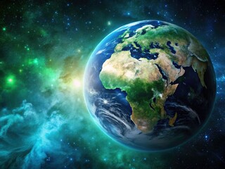 Fototapeta premium Green Earth Day: Globe on Starry Cosmos Background - Celebrate Our Planet