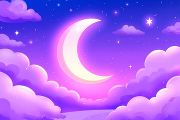 Fototapeta premium A new moon barely visible in a serene pink and purple sky, with copy space. Subdued soft light. 