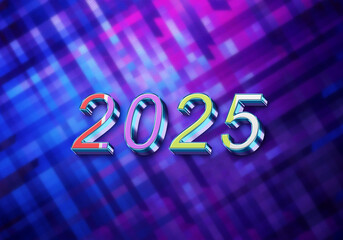 3d Rendering illustration of a multicolored 2025 metal design
