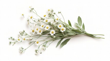 Delicate Daisy Bouquet: A cluster of delicate white daisies with green stems arranged in a casual, organic style. The simple beauty of the blossoms evokes a sense of peace and tranquility.