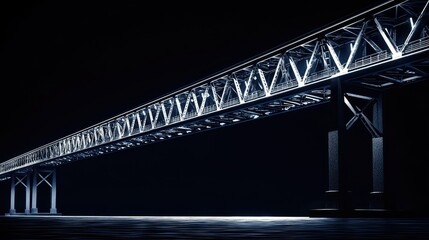 Industrial Night Bridge with Illuminated Framework Over Water