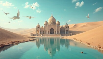 Obraz premium Serene Oasis: Majestic Mosque in the Desert