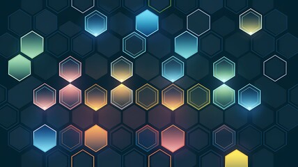 Colorful hexagons glowing network background, digital technology concept