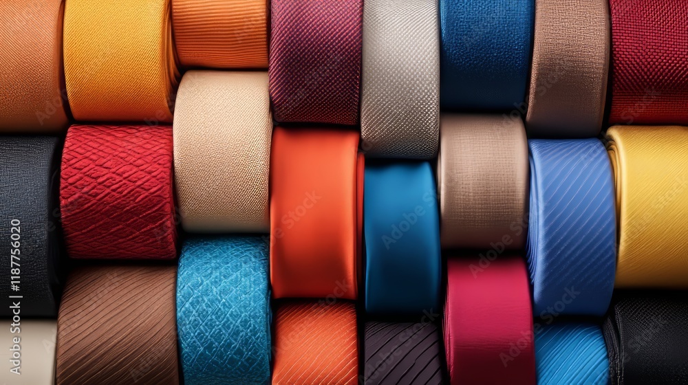 Poster vibrant textured fabrics in assorted colors arranged in rows