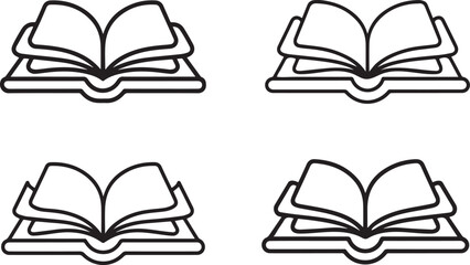 silhouette line drawing of an open book with white background.