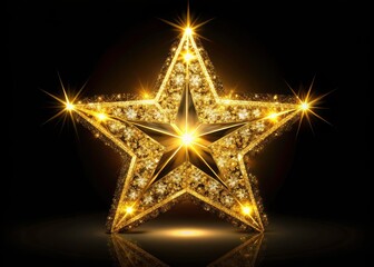 Long Exposure Golden Star, Festive Sparkle, Ornate Star Decoration, Glittering Starburst, Holiday Ornament, Gold Star Photo, Celestial Star Image, Shiny Star Background