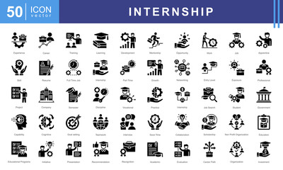 Internship icon collection set. Containing work experience, apprentice, practice, employee, recruitment, student icon.