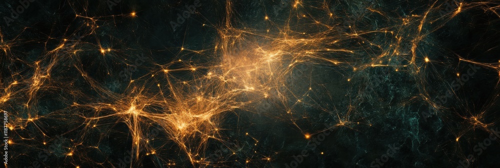 Poster glowing lines and dots create a visual representation of a global network connecting places and idea