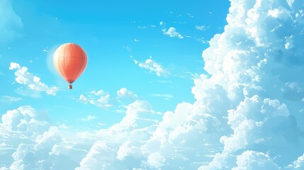 Fototapeta premium Vibrant Hot Air Balloon Floating in Bright Blue Sky with Clouds